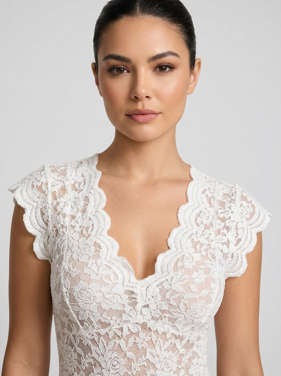 Bella Novelle Top Kant V-Hals - stofdetail kant