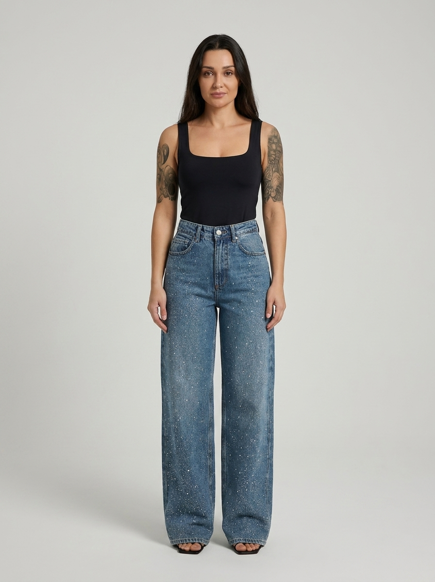 Bella Novelle Jeans Glitter Wide Leg in Blauw