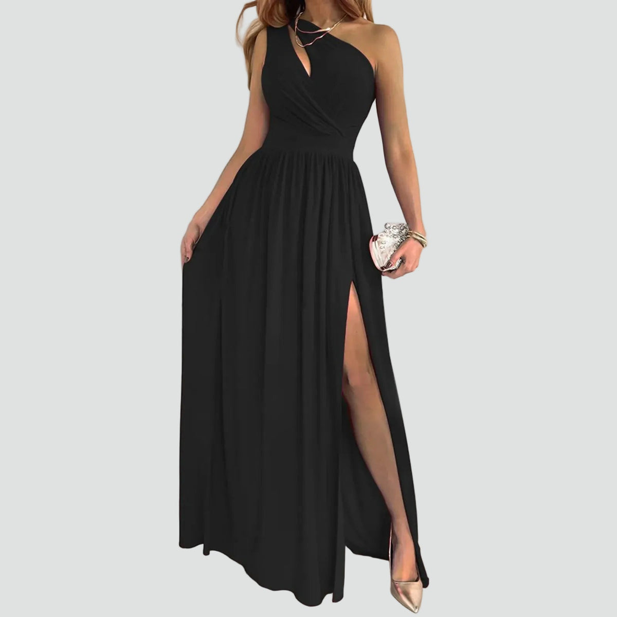 Bella Novelle one-shoulder maxi avondjurk voor dames in zwart