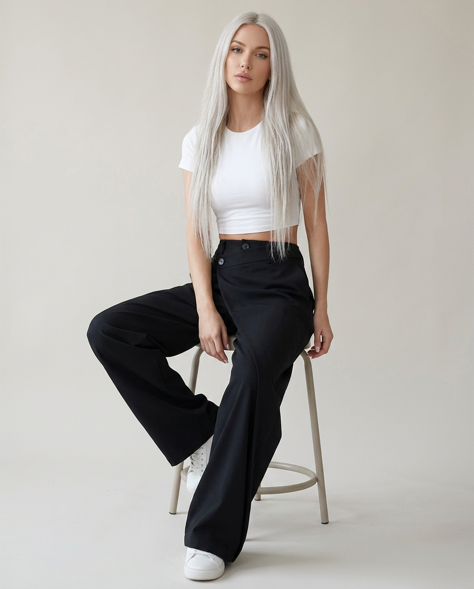 Baggy broek in zwart - zittende pose