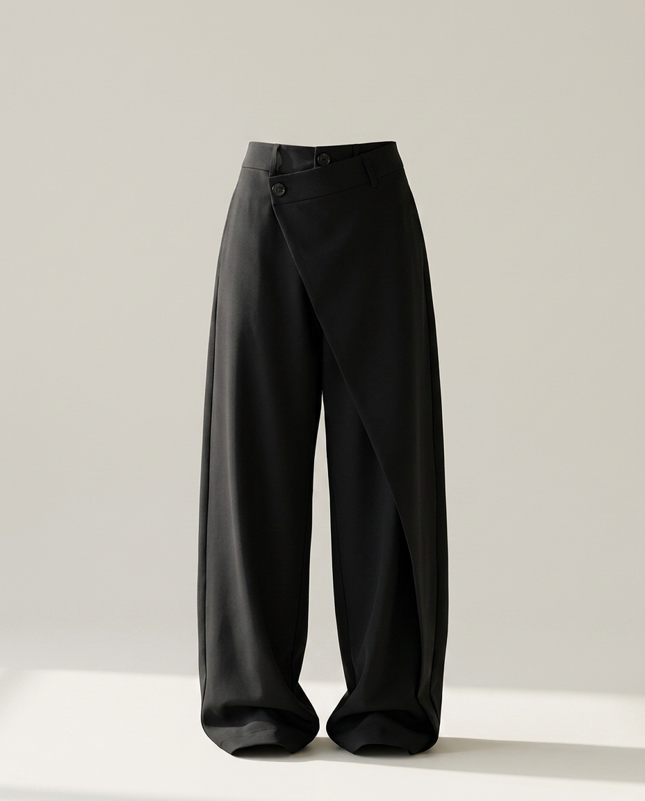 Baggy broek met asymmetrische taille in zwart - productfoto