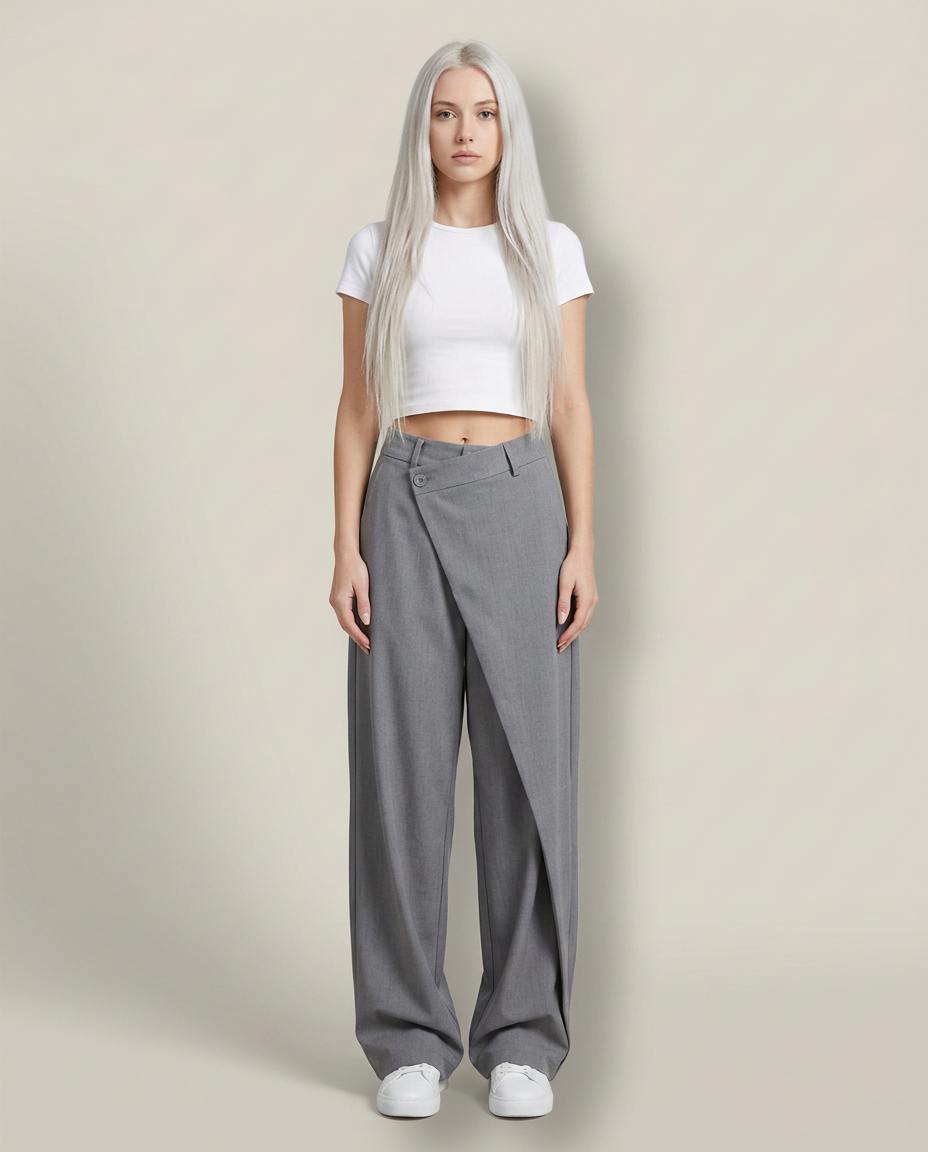 Baggy broek met asymmetrische taille in grijs