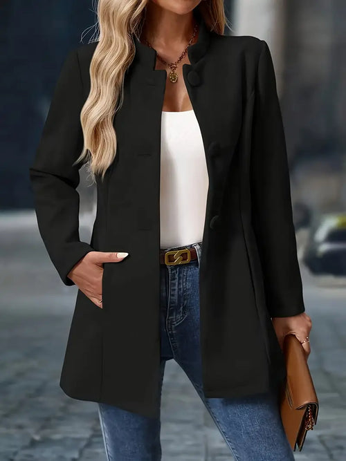 Bella Novelle lange blazer met opstaande kraag in zwart