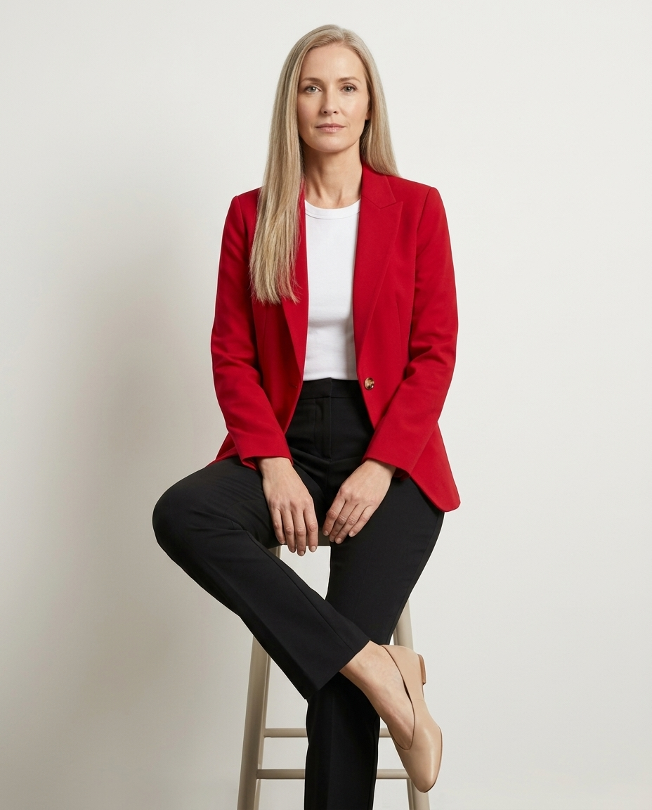 Blazer licht gestructureerd rood zittende pose