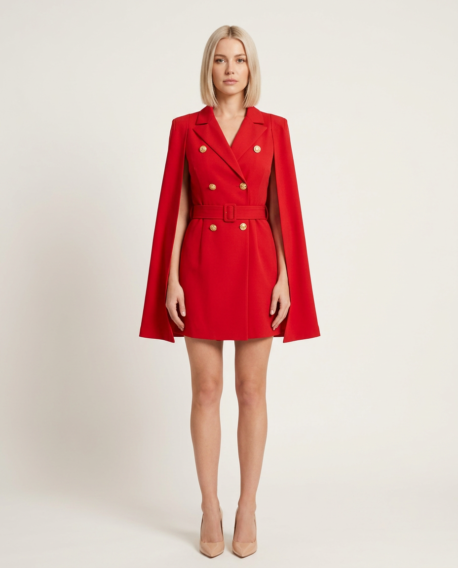 Bella Novelle blazerjurk met cape in rood
