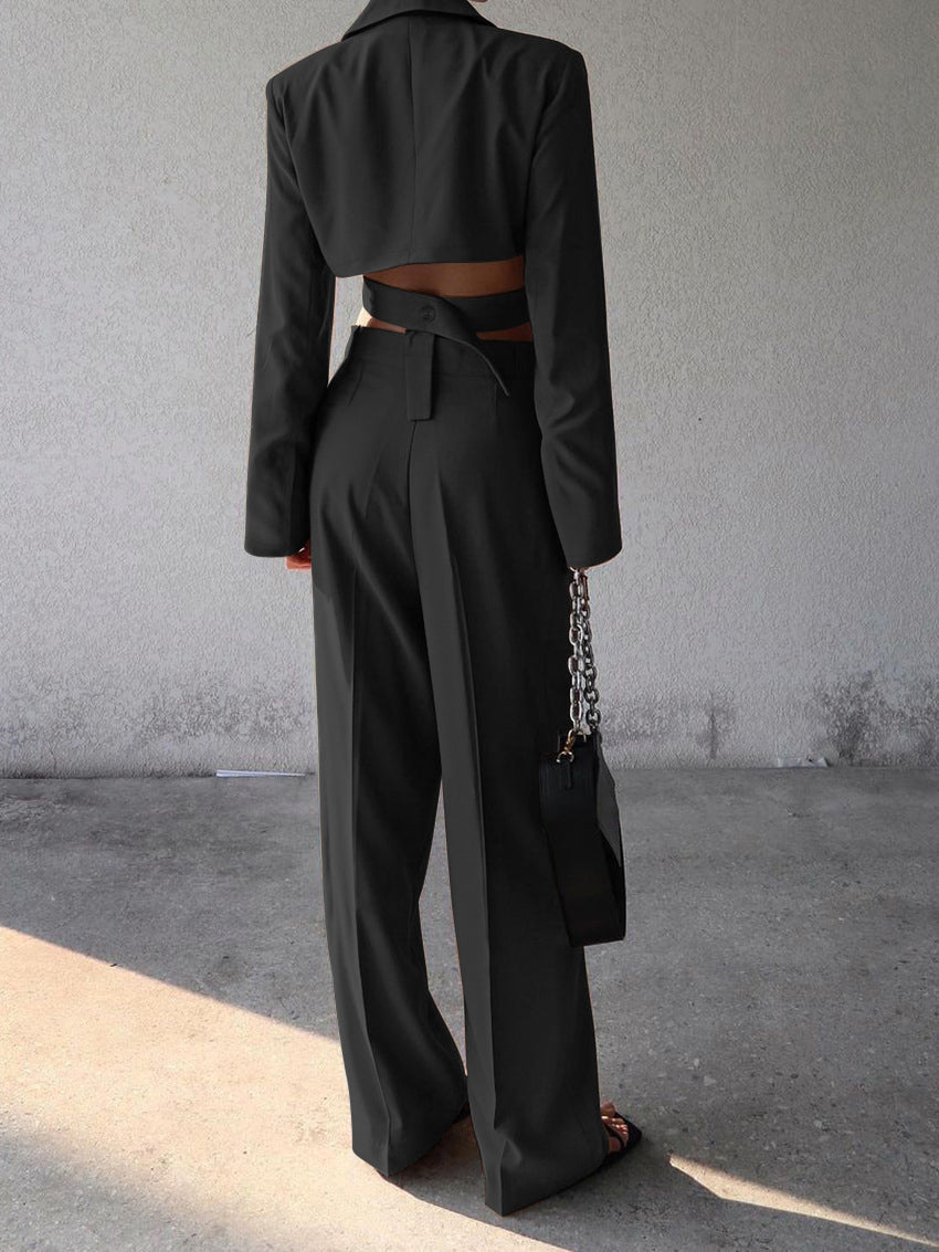 Bella Novelle tweedelige set met cropped blazer en wijde broek, productfoto