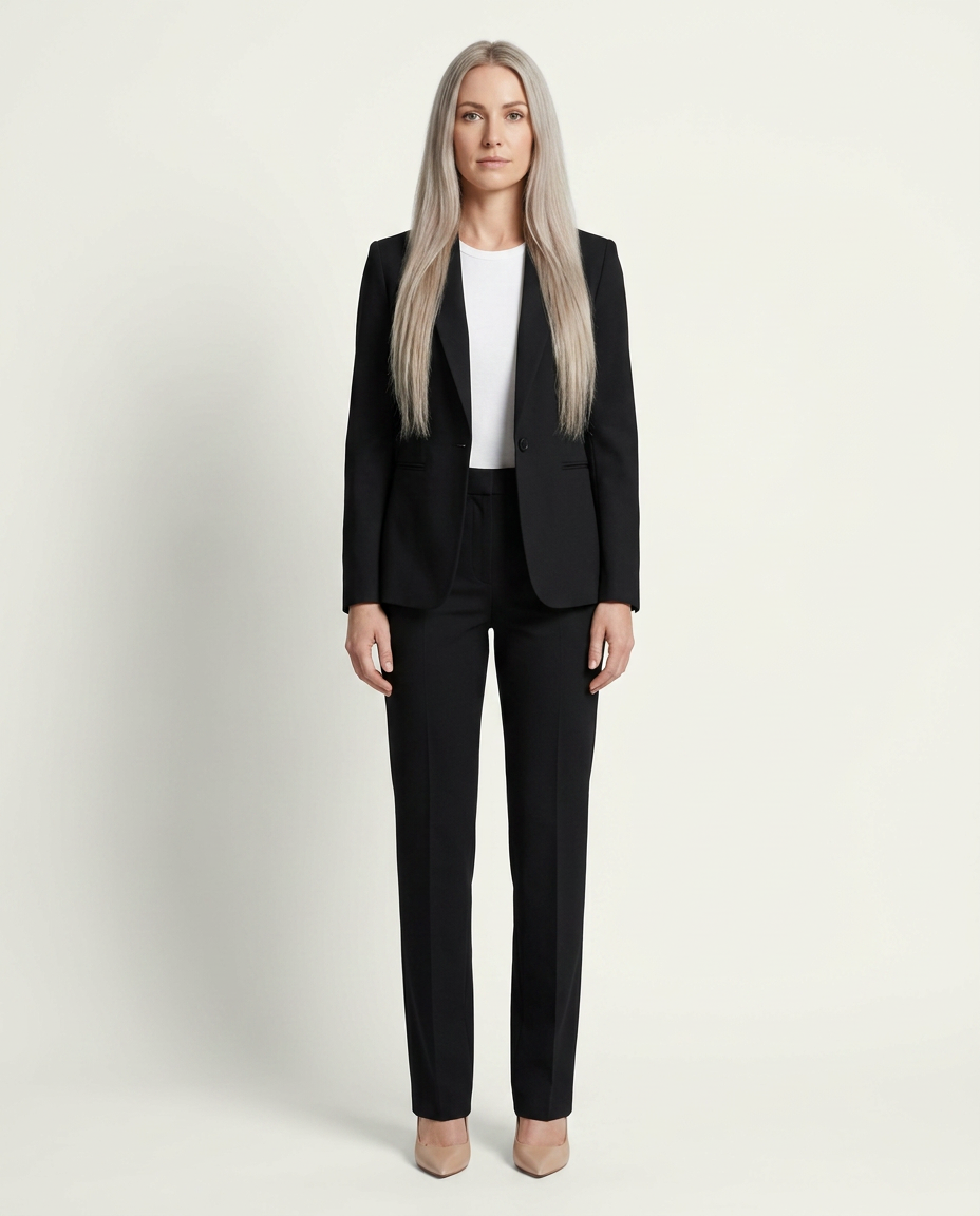 Getailleerde blazerset met pantalon in zwart