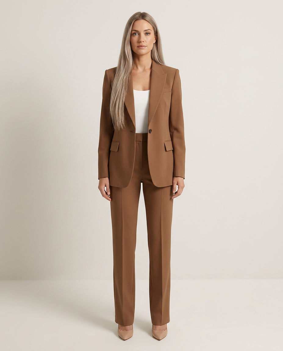 Getailleerde blazerset met pantalon in bruin
