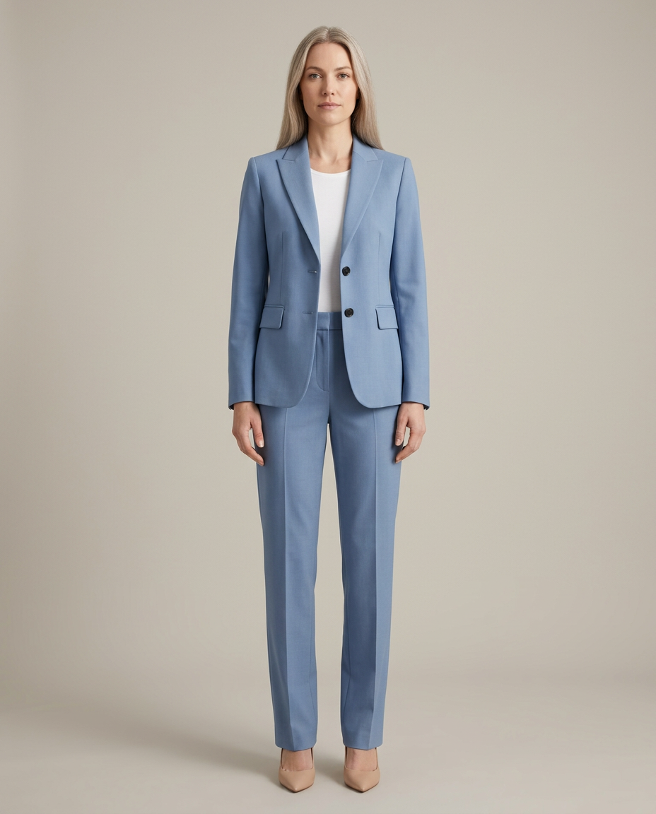 Getailleerde blazerset met pantalon in blauw - vooraanzicht
