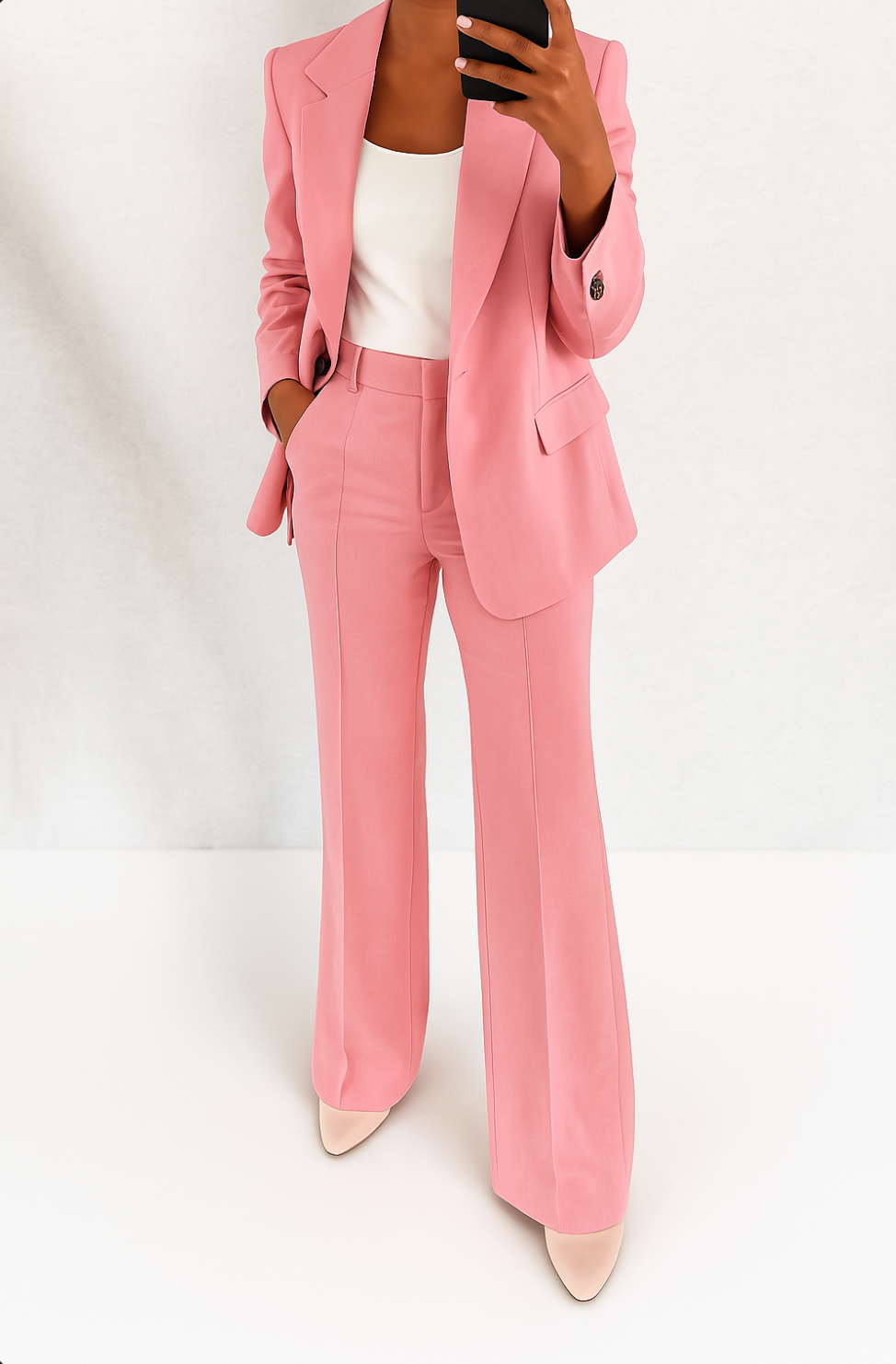 Bella Novelle getailleerde blazerset met wijde broek in roze