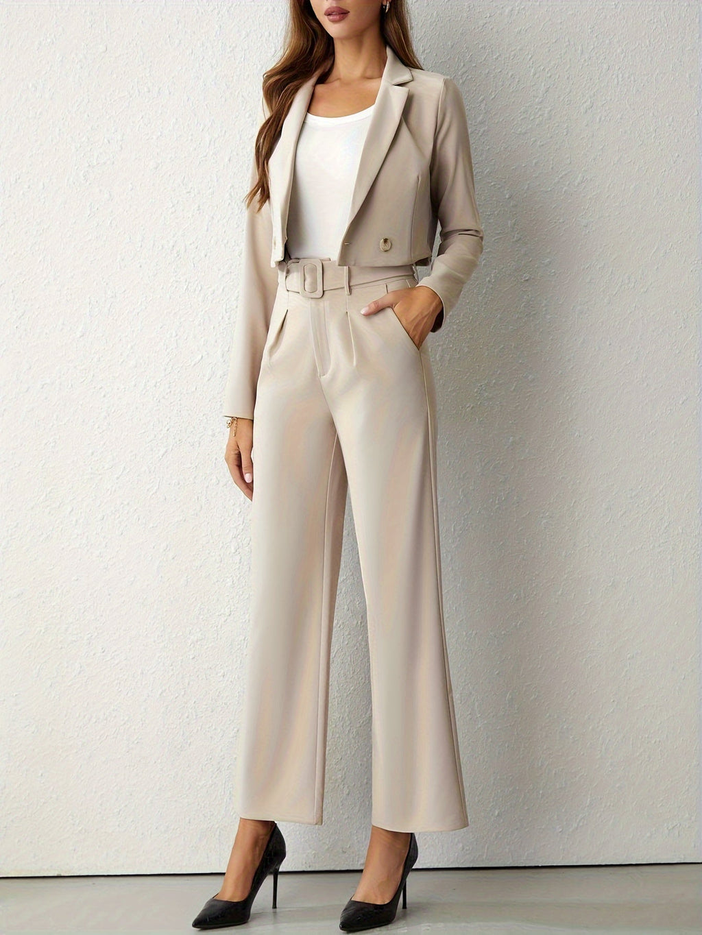 Bella Novelle blazerset in beige, vooraanzicht