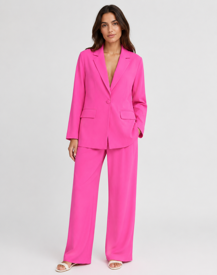 Bella Novelle damesblazerset met wijde pantalon in roze