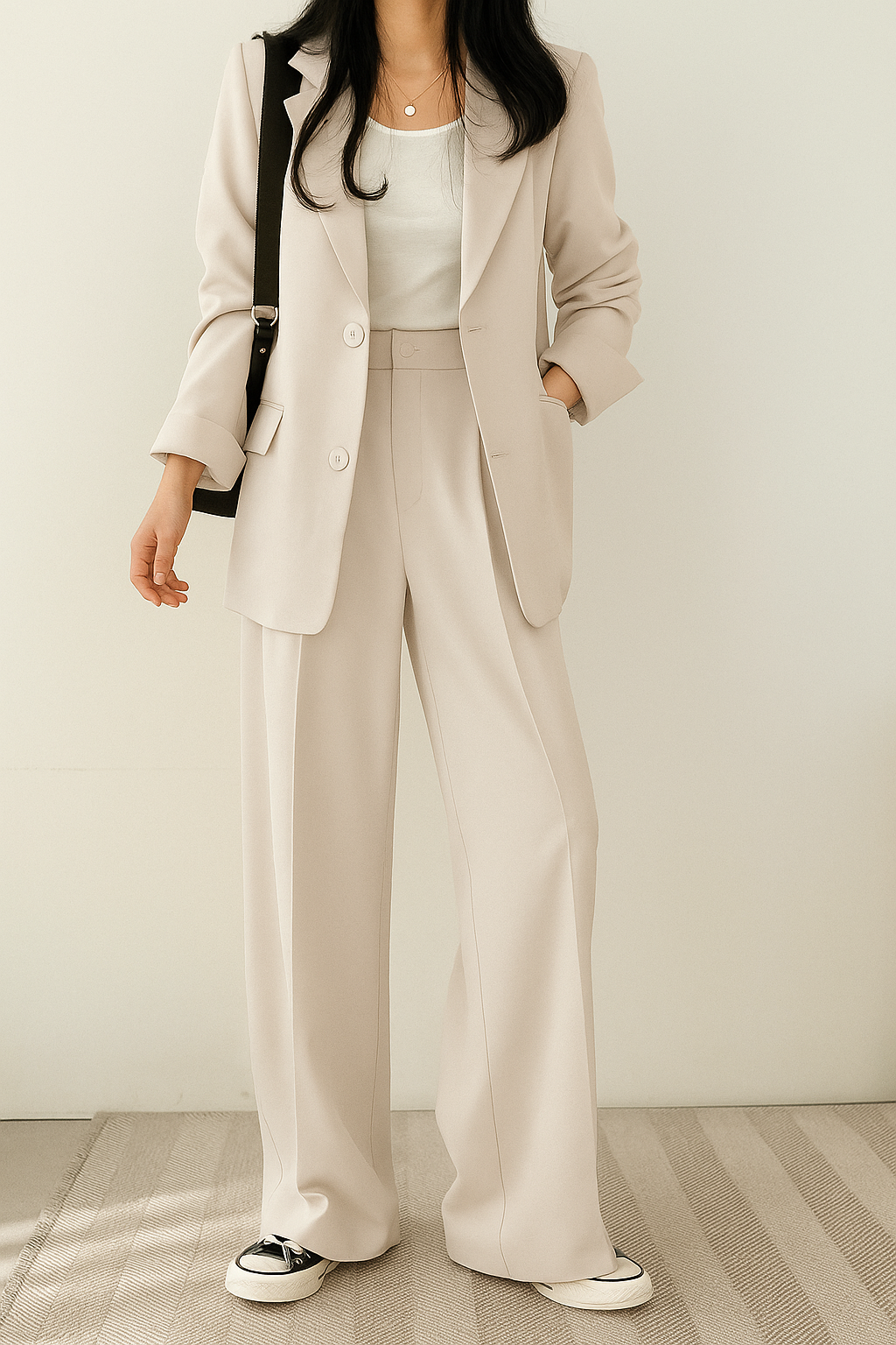 Bella Novelle oversized blazerset met wide leg pantalon in wit