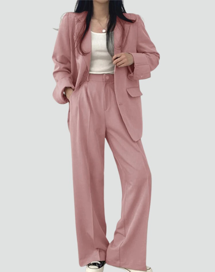 Bella Novelle oversized blazerset met wide leg pantalon in roze