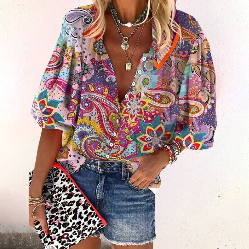Bella Novelle blouse met korte mouwen en bloemenprint in roze