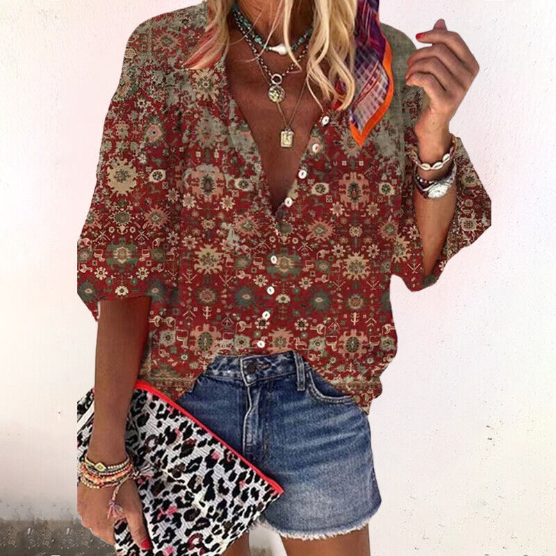 Bella Novelle blouse met korte mouwen en bloemenprint in bruin