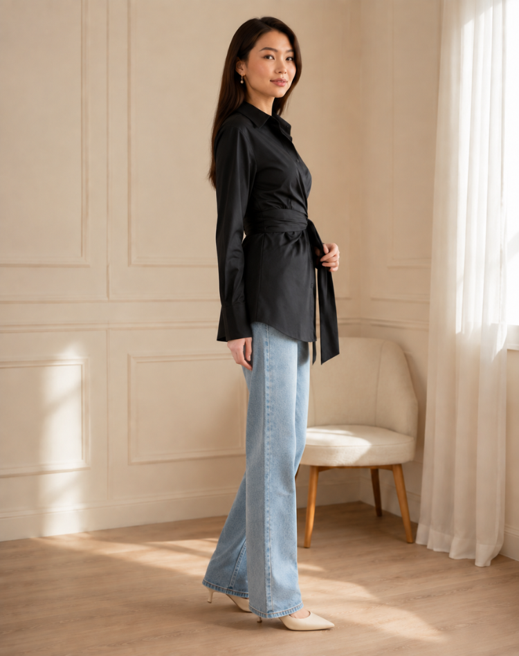 Bella Novelle lange blouse met tailleknoop, productfoto