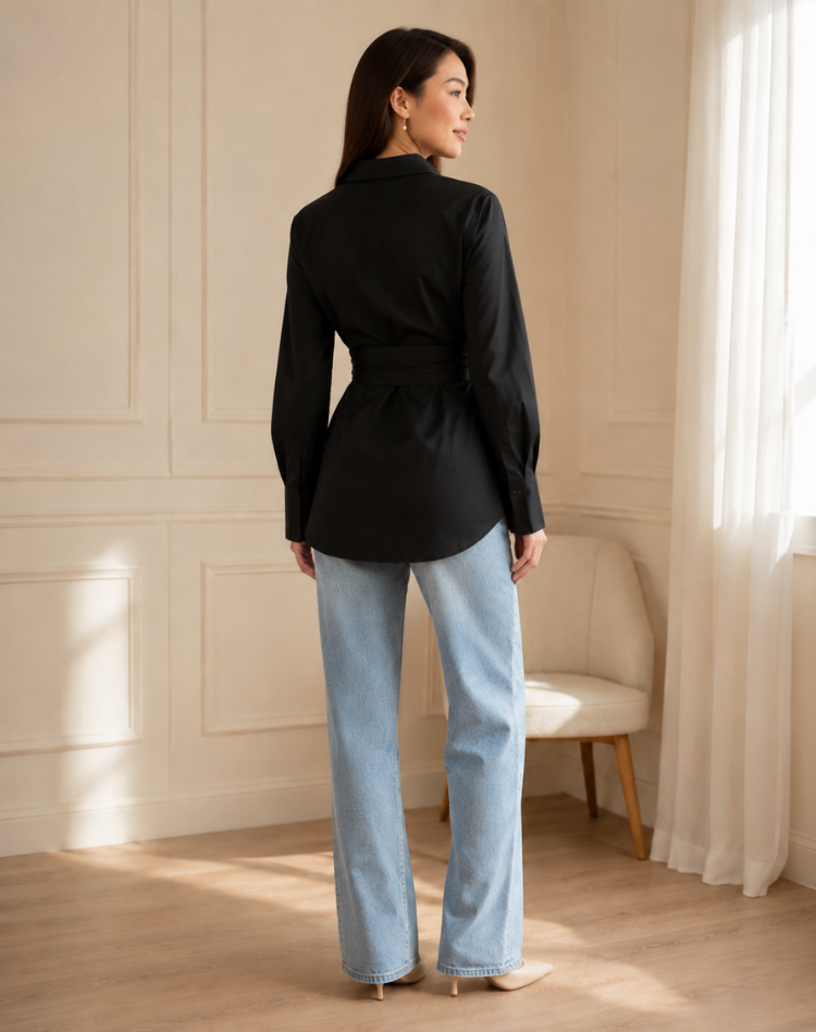 Bella Novelle lange blouse met tailleknoop, productfoto