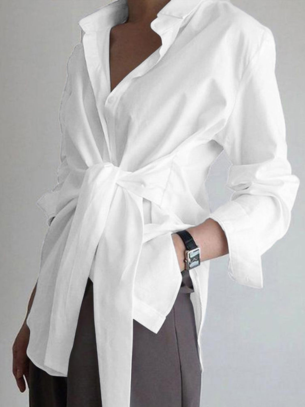Bella Novelle lange blouse met tailleknoop in wit