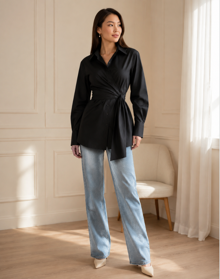 Bella Novelle lange blouse met tailleknoop, productfoto