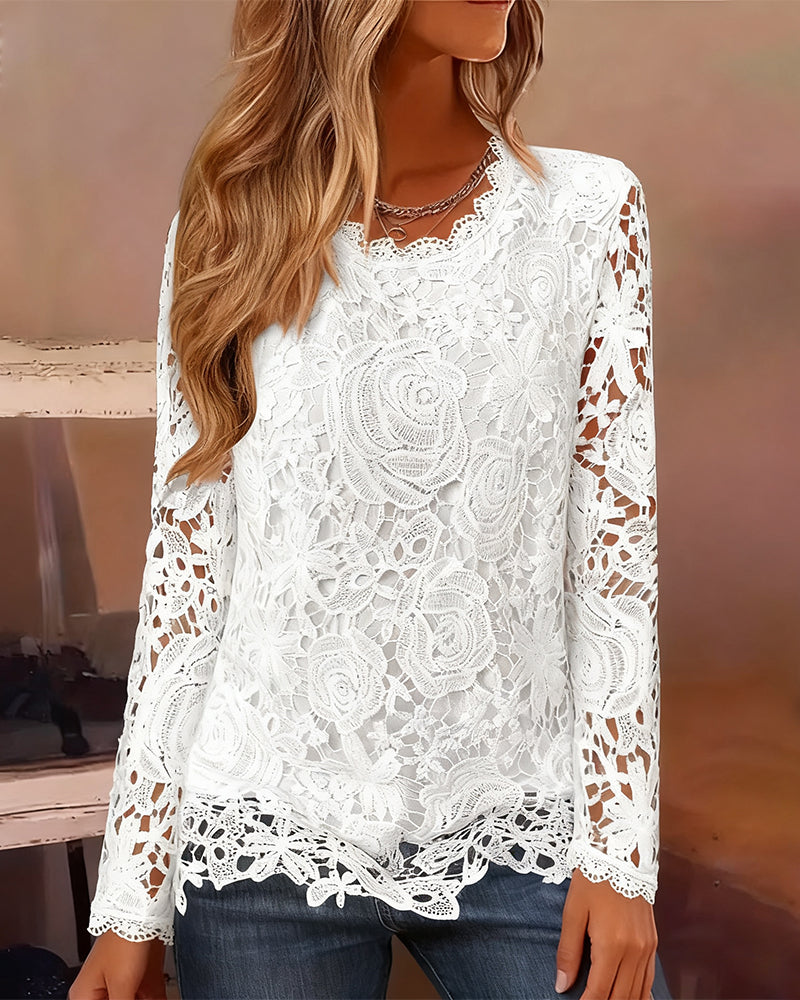 Bella Novelle blouse met lange mouwen en kanten details, productfoto