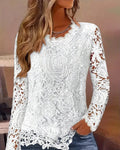 Bella Novelle blouse met lange mouwen en kanten details in wit