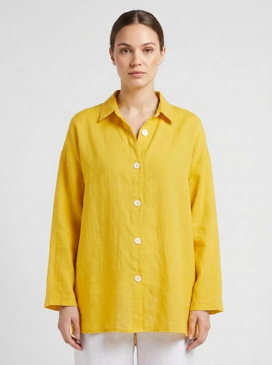 Bella Novelle linnen blouse knoopsluiting in geel