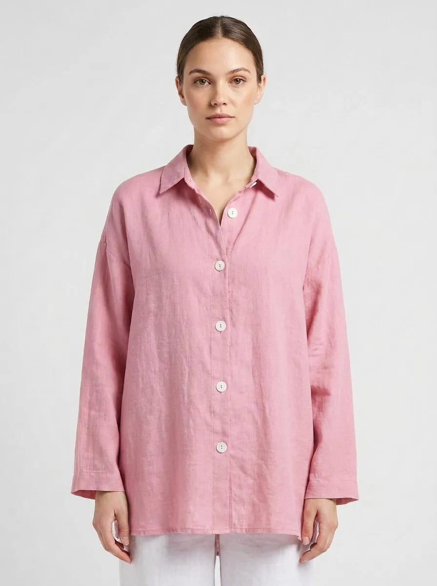 Bella Novelle linnen blouse knoopsluiting in roze