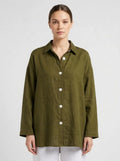 Bella Novelle linnen blouse knoopsluiting in olijfgroen