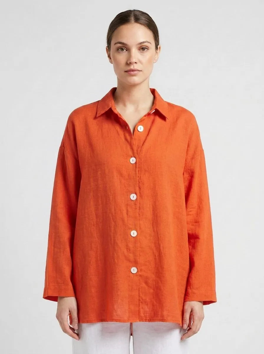 Bella Novelle linnen blouse knoopsluiting in oranje