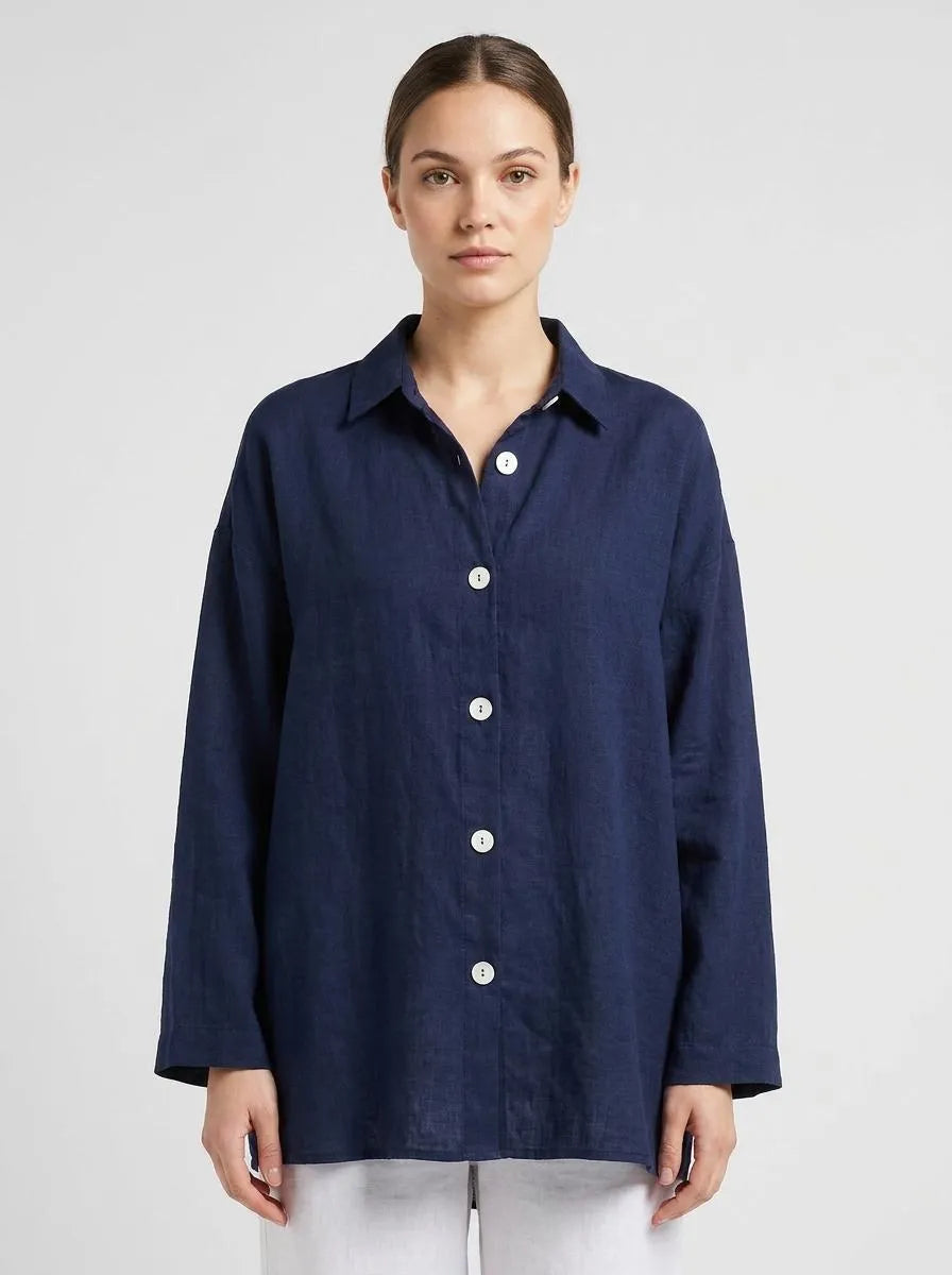 Bella Novelle linnen blouse knoopsluiting, vooraanzicht