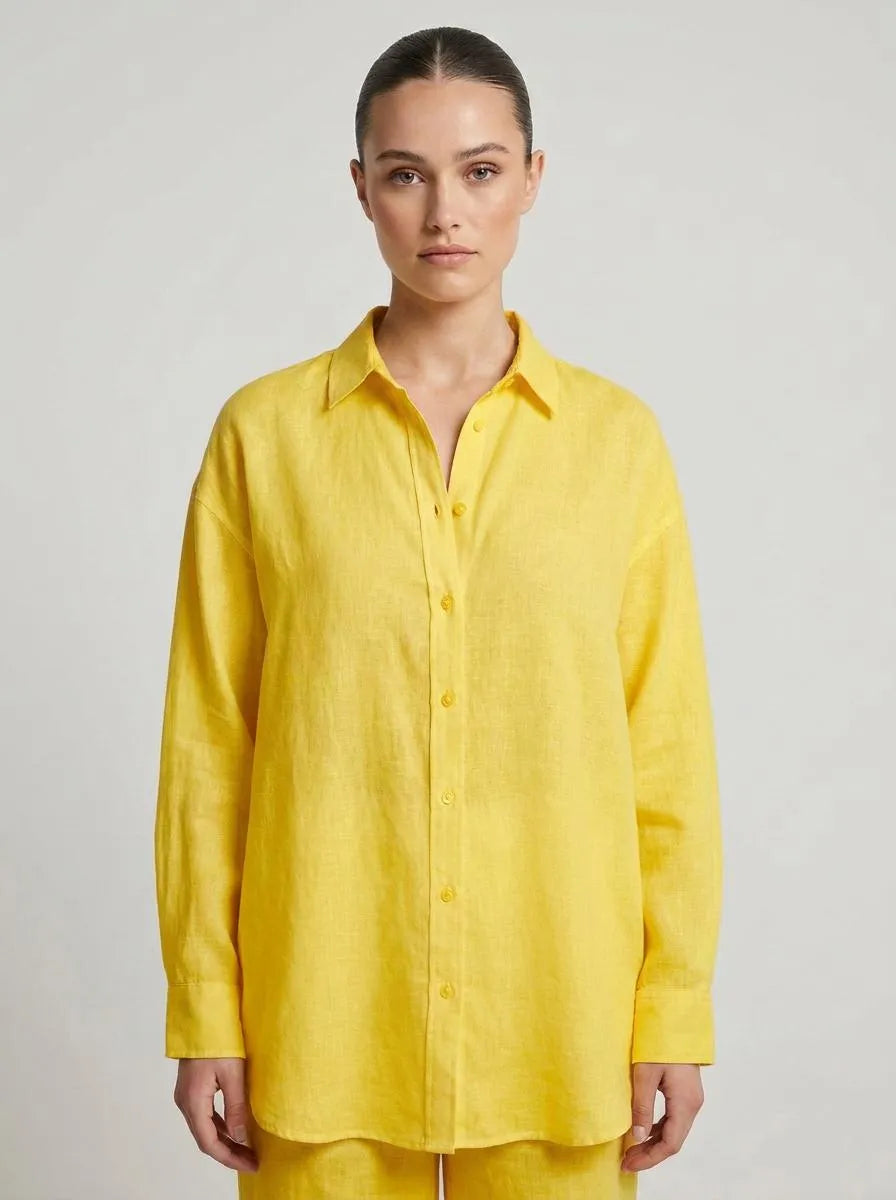 Bella Novelle linnen blouse losvallend in geel