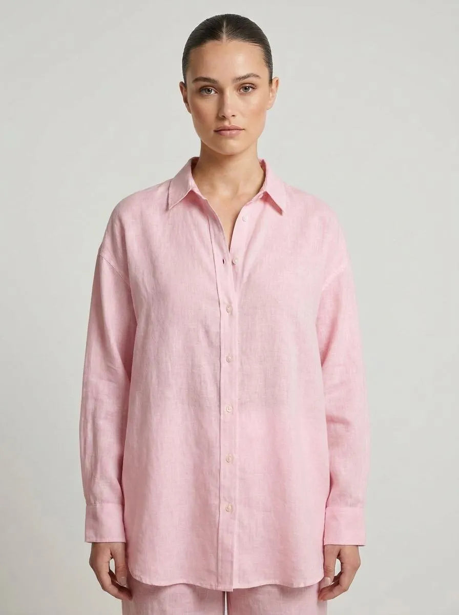 Bella Novelle linnen blouse losvallend in roze