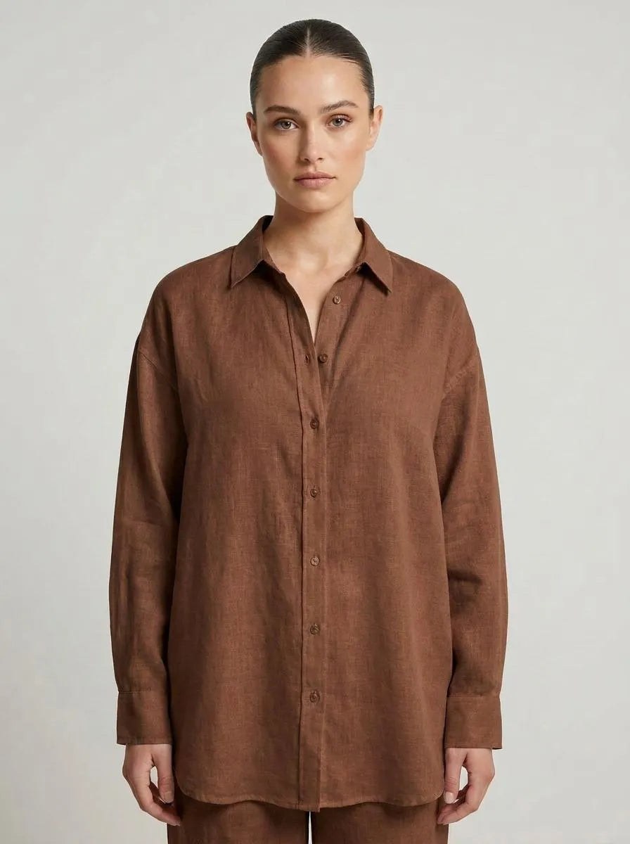 Bella Novelle linnen blouse losvallend in bruin