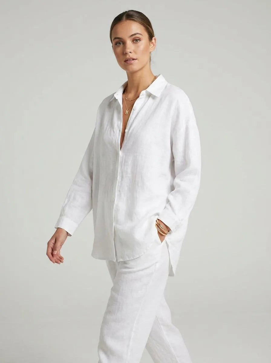 Bella Novelle linnen blouse losvallend in beweging, volledige lengte