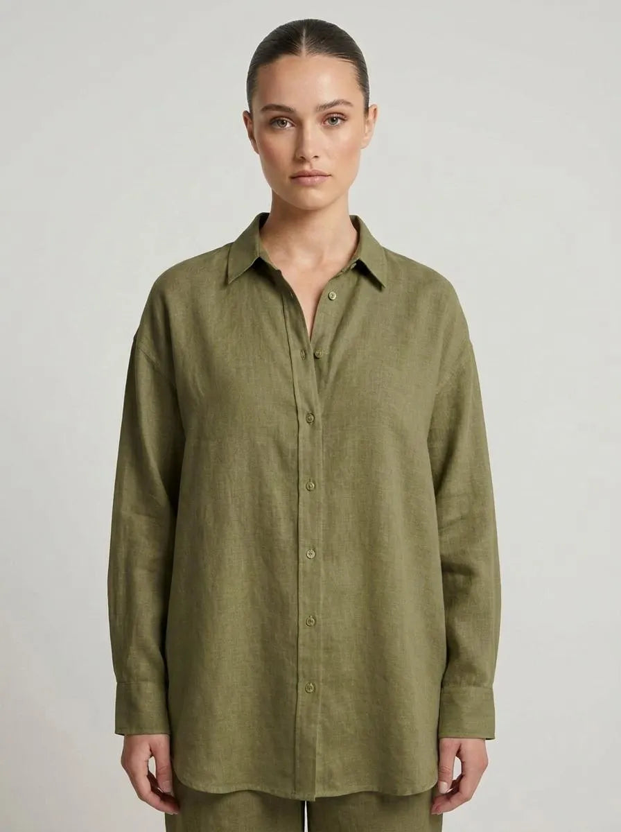 Bella Novelle linnen blouse losvallend in olijfgroen