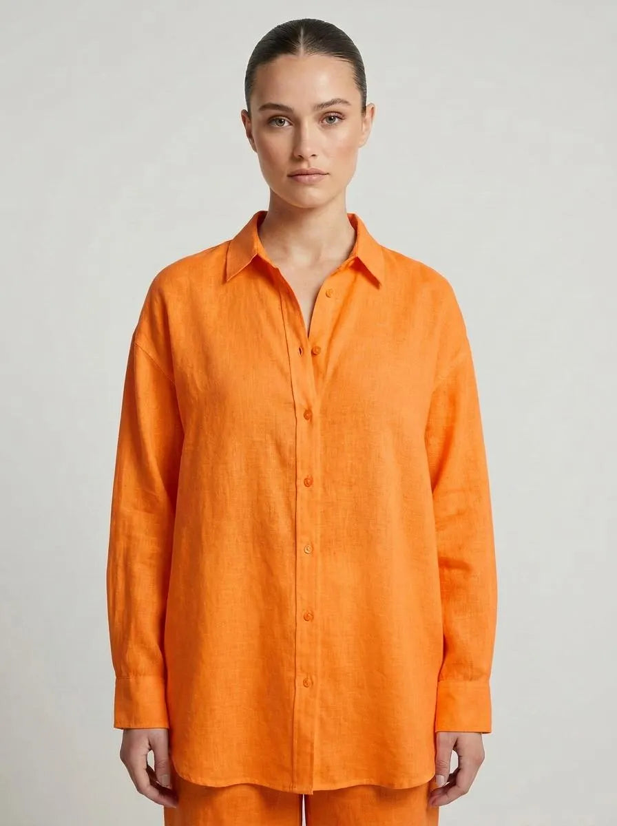 Bella Novelle linnen blouse losvallend in oranje
