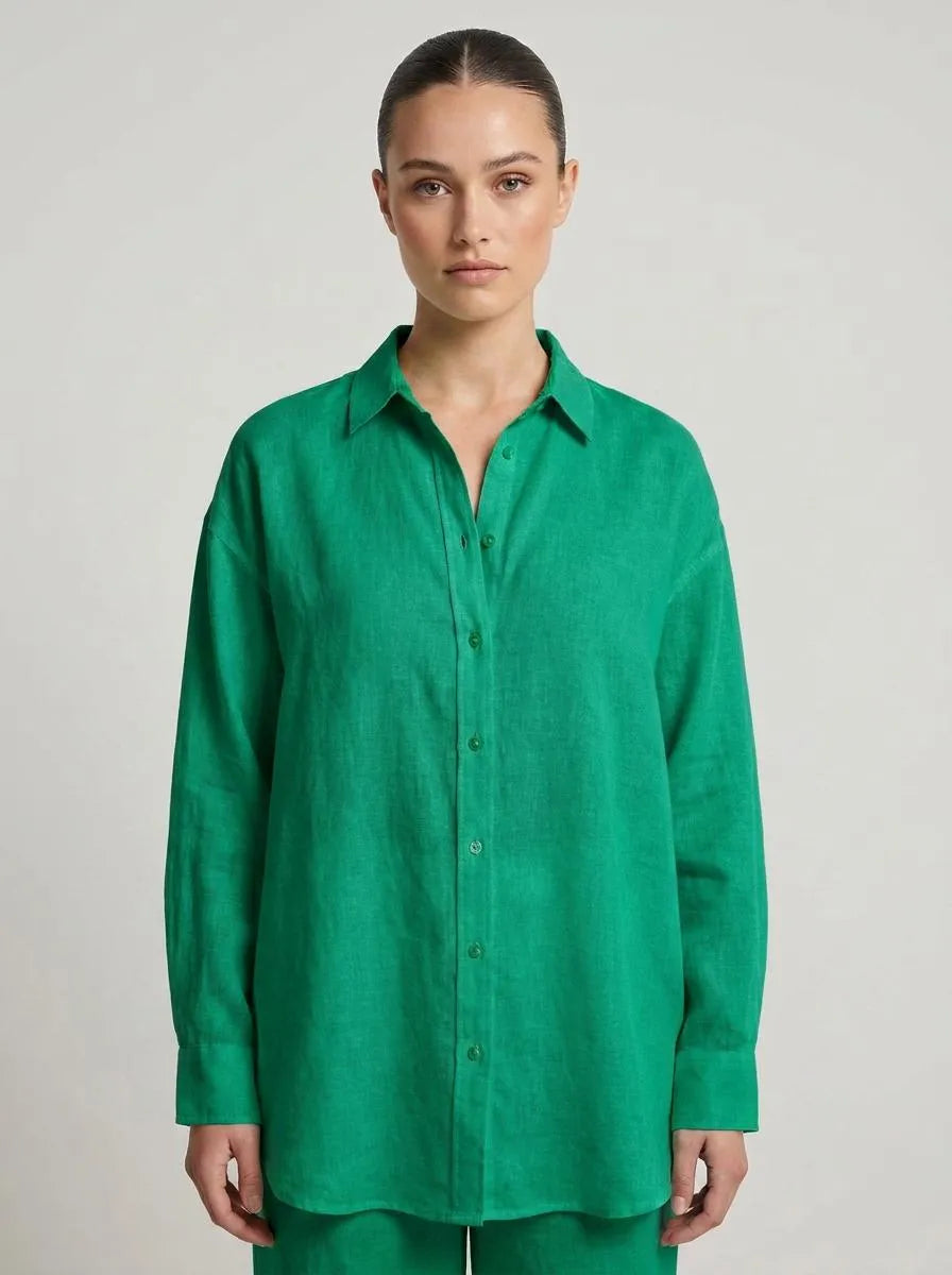 Bella Novelle linnen blouse losvallend in malachietgroen