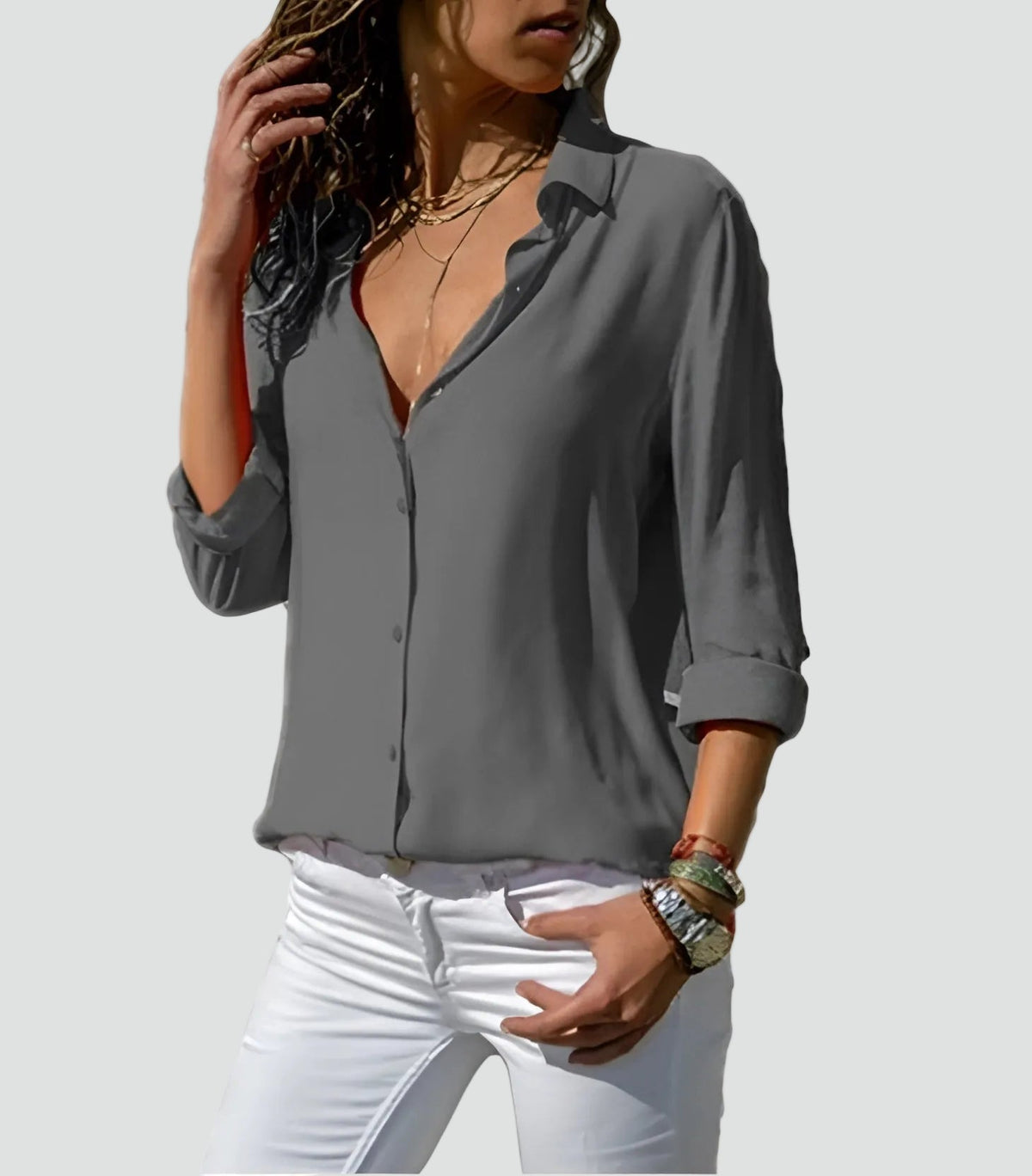 Bella Novelle losvallende damesblouse met lange mouwen in grijs