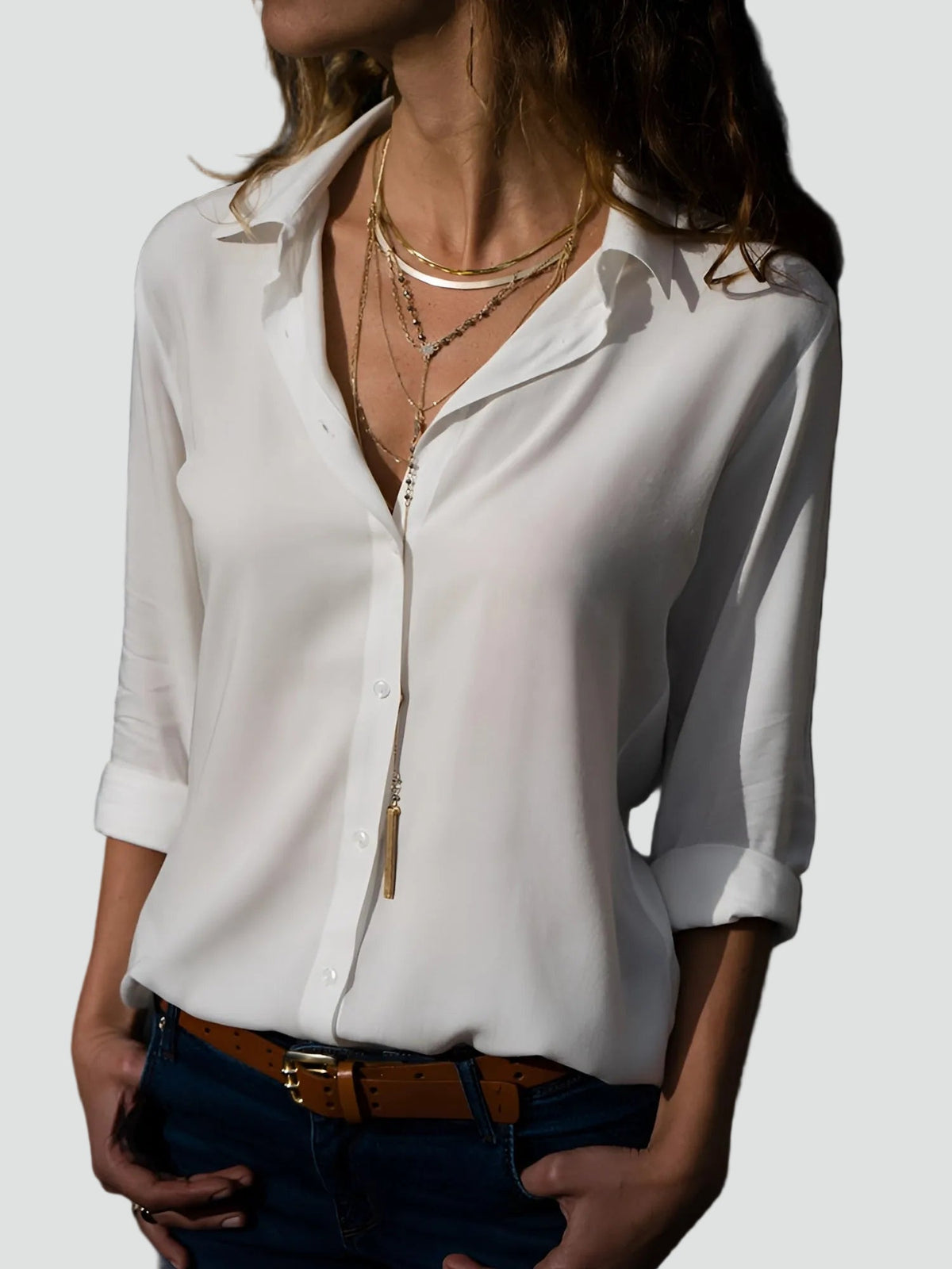 Bella Novelle losvallende damesblouse met lange mouwen in wit