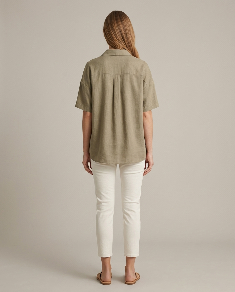 Losvallende blouse khaki - achteraanzicht