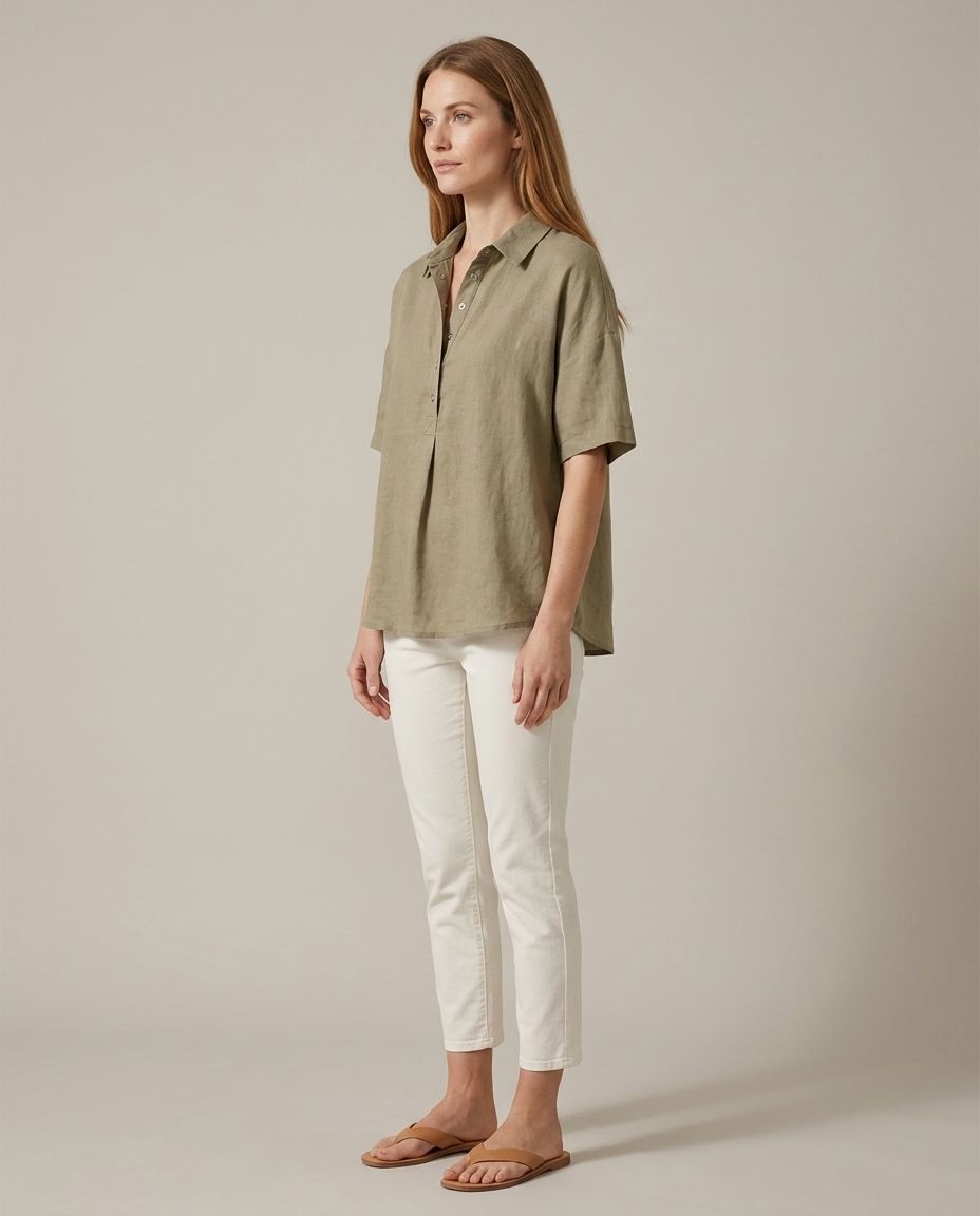 Losvallende blouse khaki - zijaanzicht