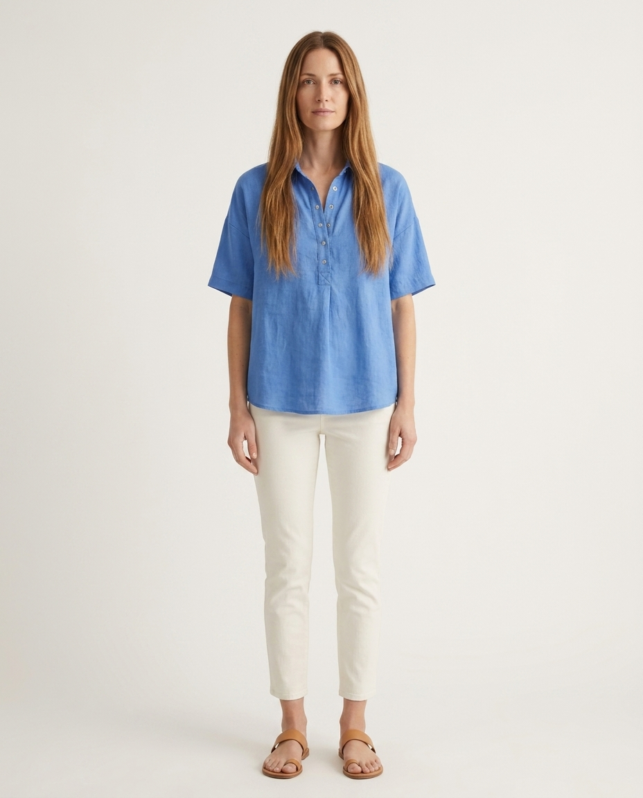 Losvallende blouse blauw