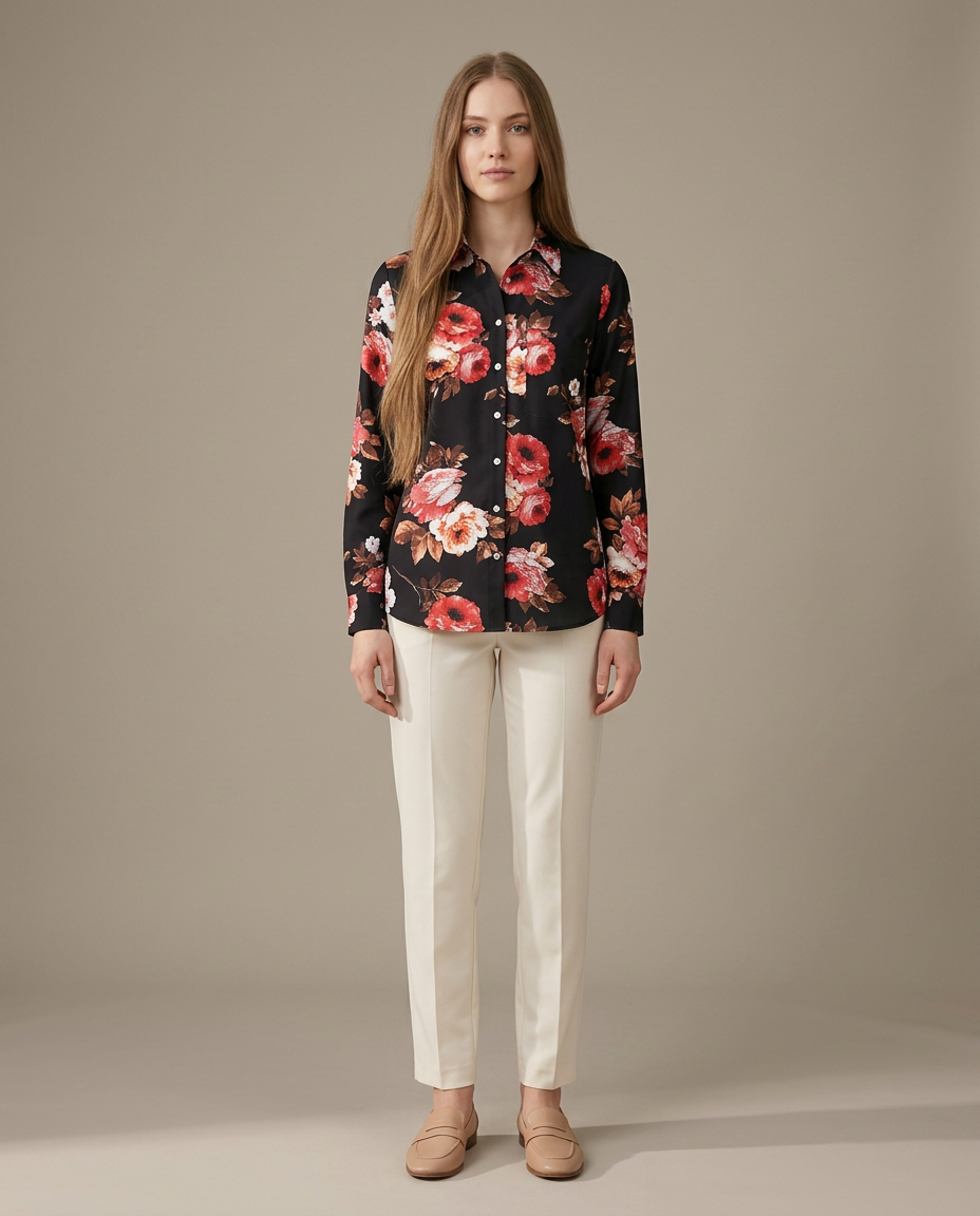 Elegante blouse met kraag rode cashewbloesem