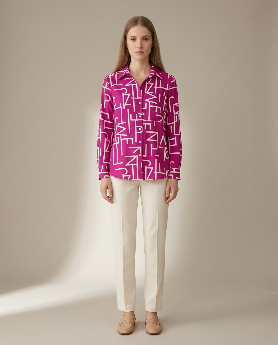 Elegante blouse met kraag zwart-roze bloemenprint