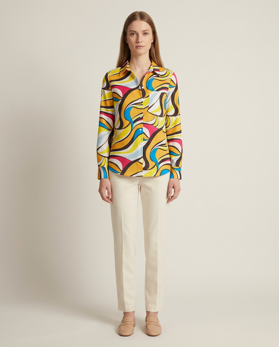 Elegante blouse met kraag meerkleurig gestreept
