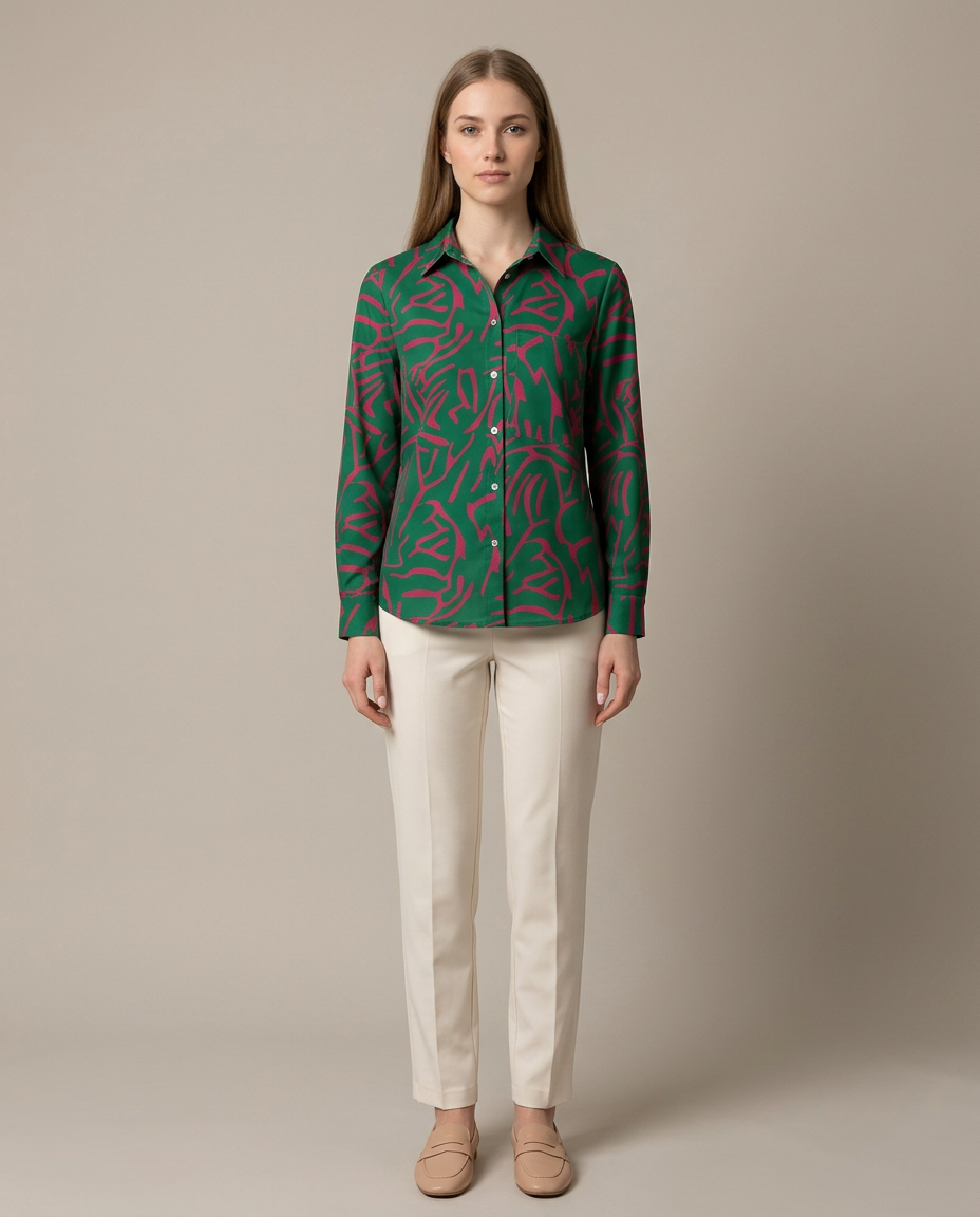 Elegante blouse met kraag geel labyrintprint
