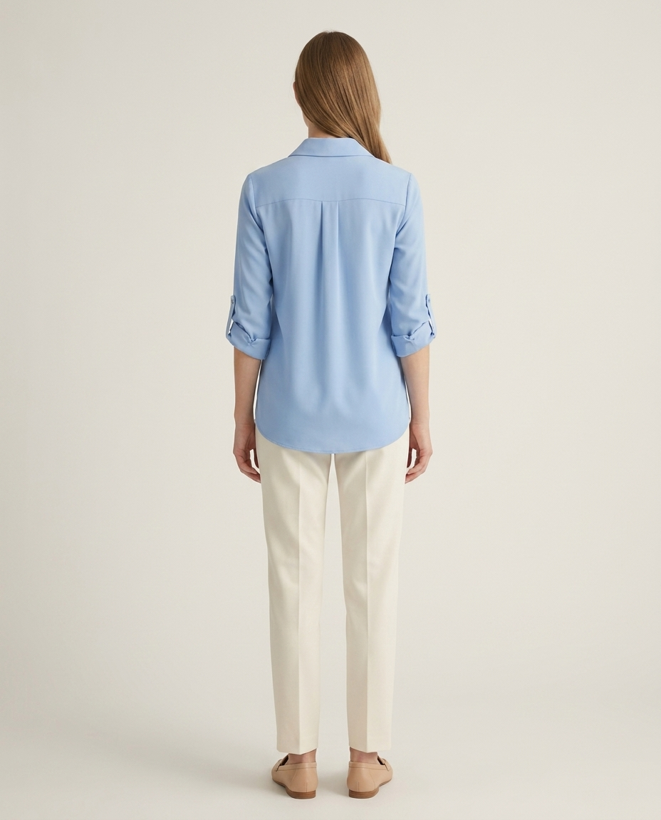 Elegante blouse met kraag blauw - achteraanzicht