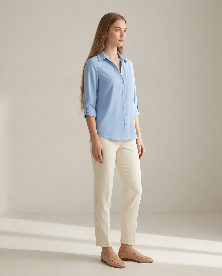 Elegante blouse met kraag blauw - zijaanzicht