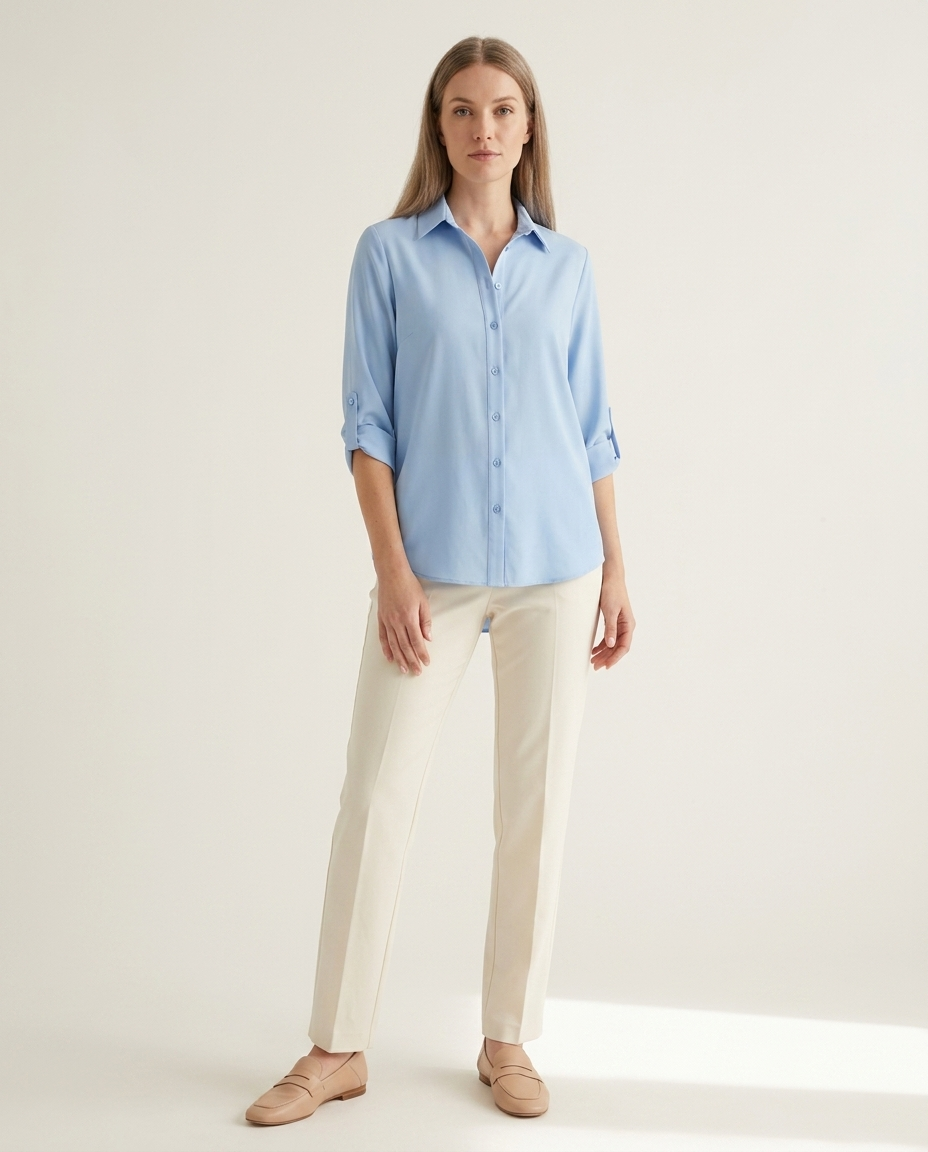 Elegante blouse met kraag blauw - staande pose